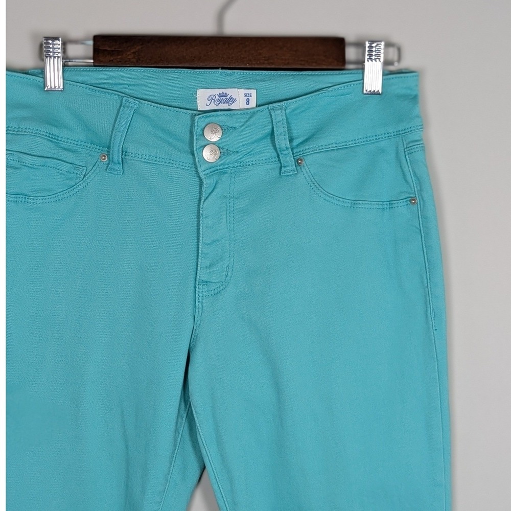 Royalty For Me Teal Turquoise Skinny Jeans Size 8 Double Button Cuffed Hem